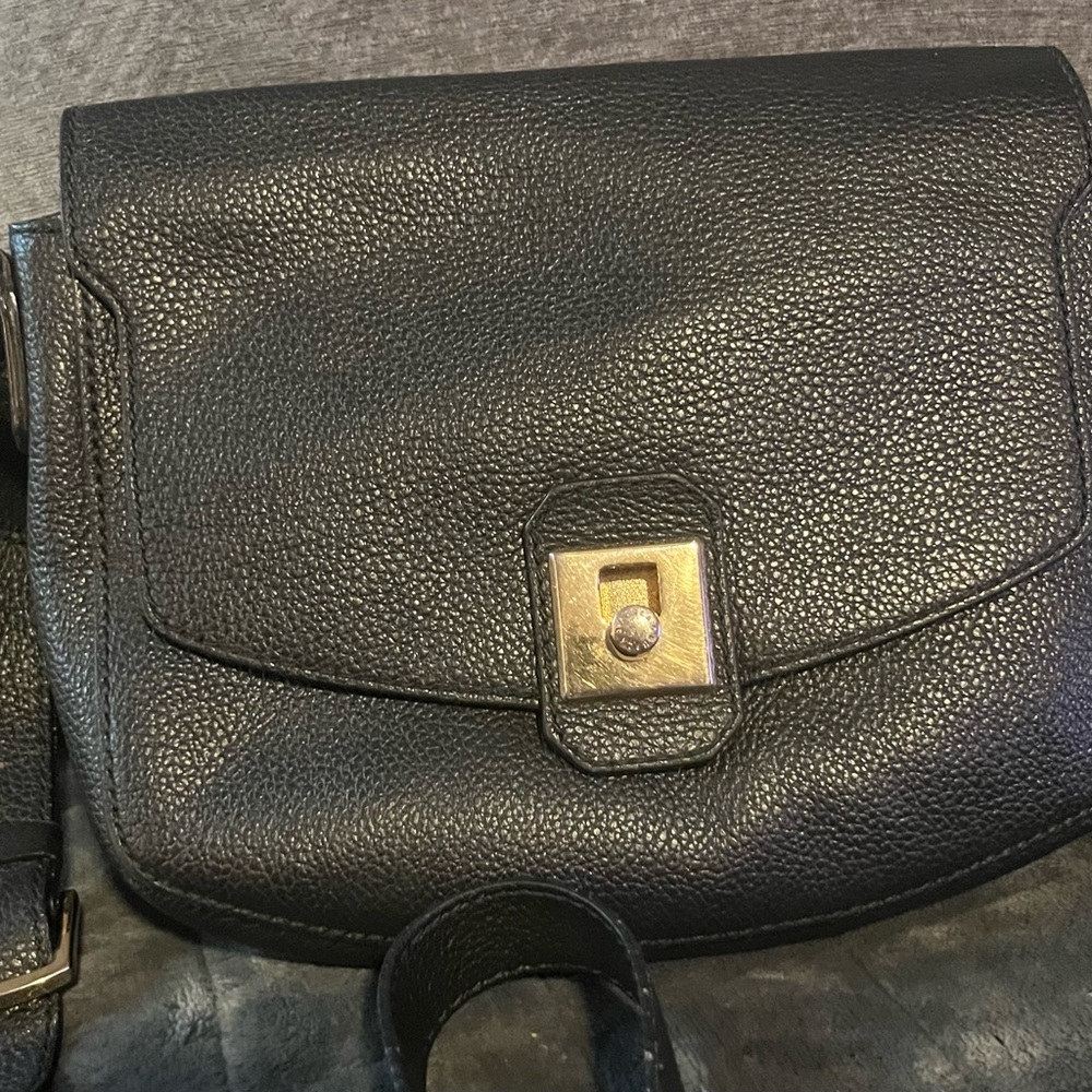 Furla Textured Black Crossbody Bag with Gold Accent